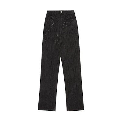 (Women) Self-Portrait Black Straight-Leg Zipper Casual Jeans. SWF351K00300