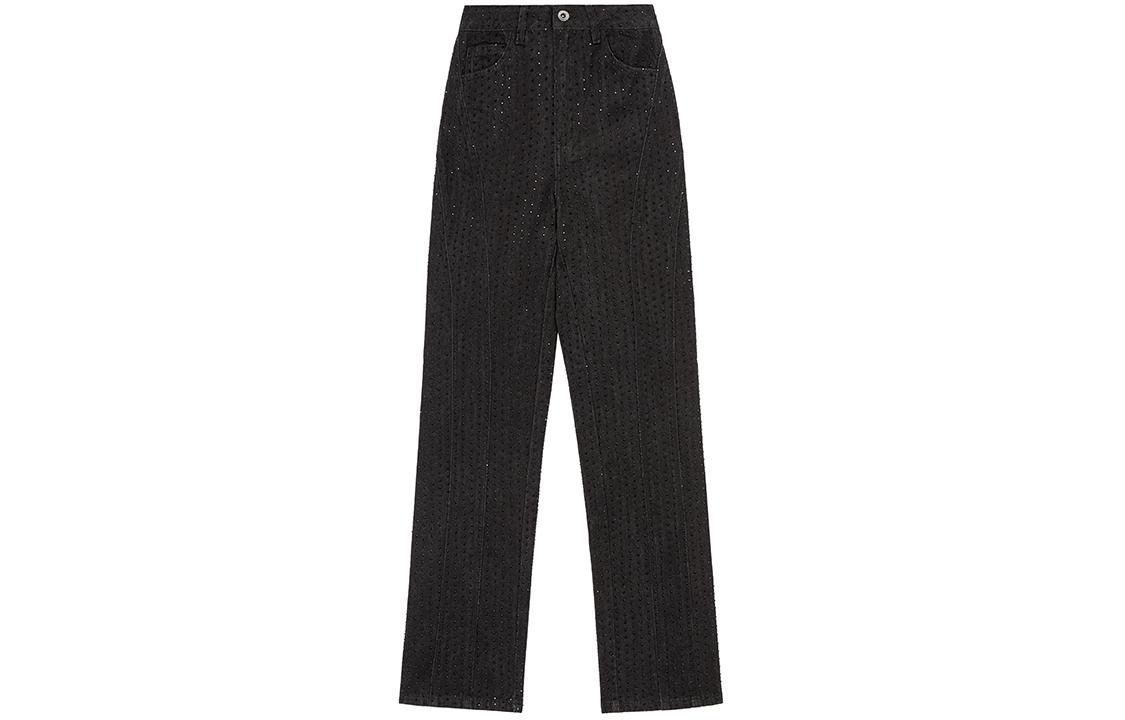 Order (W) Self-Portrait Jeans Hitam Straight-Leg Zipper Kasual. SWF351K00300