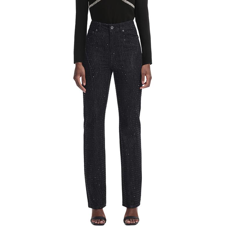 Lookbook (W) Self-Portrait Jeans Hitam Straight-Leg Zipper Kasual. SWF351K00300