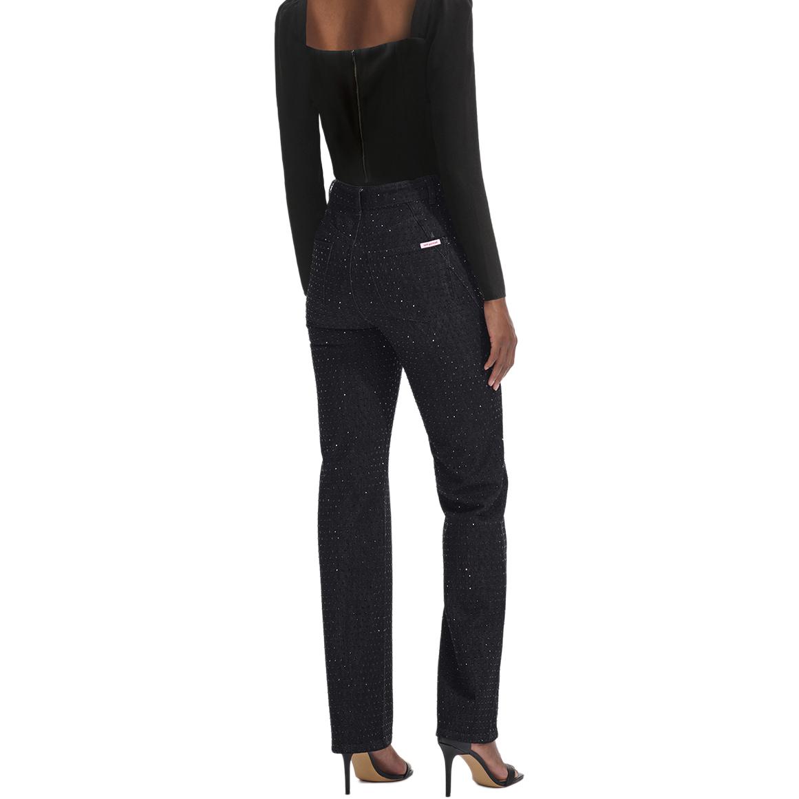 Shop (W) Self-Portrait Jeans Hitam Straight-Leg Zipper Kasual. SWF351K00300