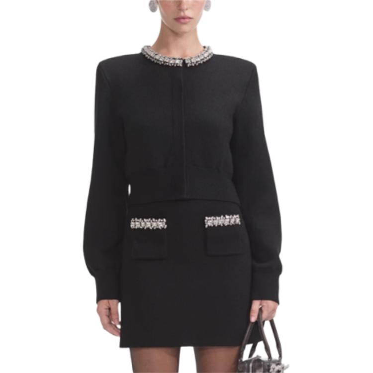 Order (W) Self-Portrait 黑色毛衣，珠寶裝飾領口設計。 SWF361M01700