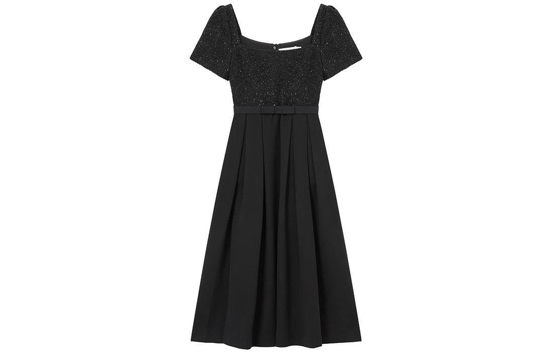 (Women) Self-Portrait  Black Tweed U-Neck Midi Short Sleeve Dress SWF351Y03800 圖 2