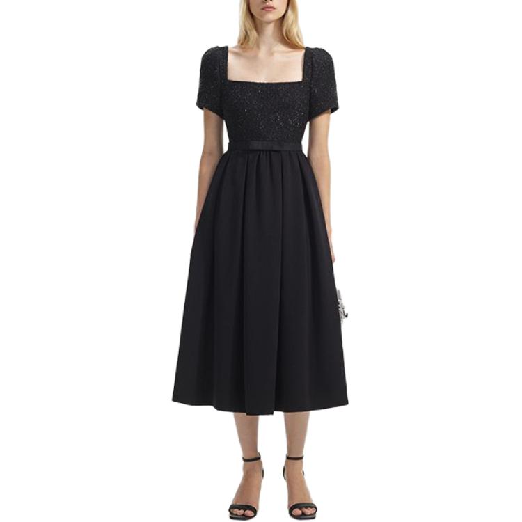 (Women) Self-Portrait  Black Tweed U-Neck Midi Short Sleeve Dress SWF351Y03800 圖 3