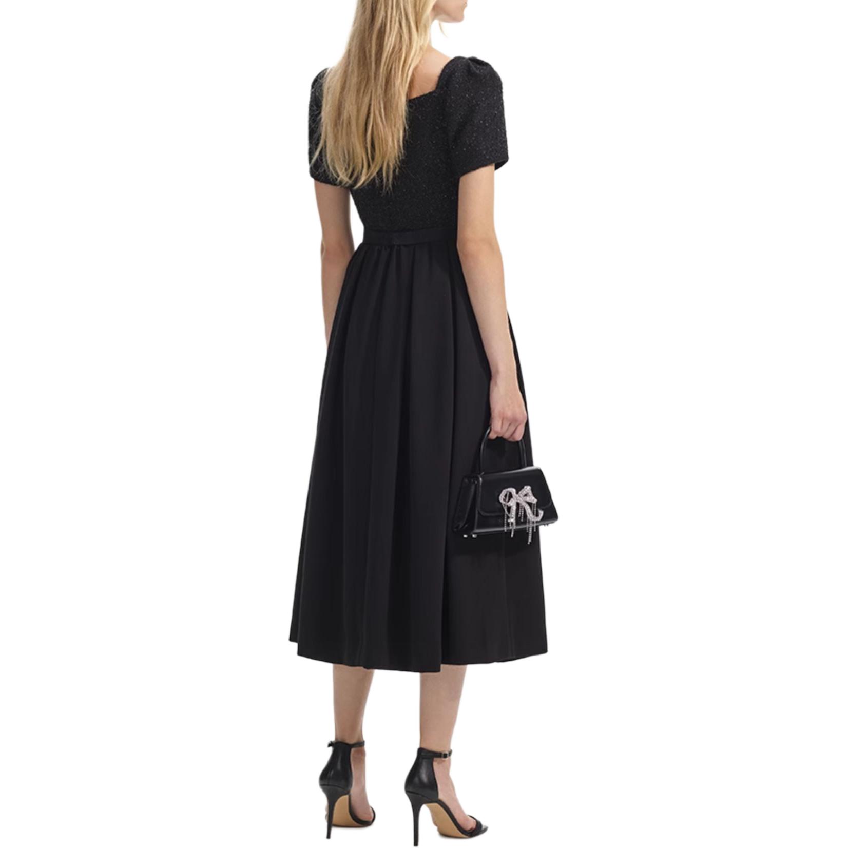 (Women) Self-Portrait  Black Tweed U-Neck Midi Short Sleeve Dress SWF351Y03800 圖 4