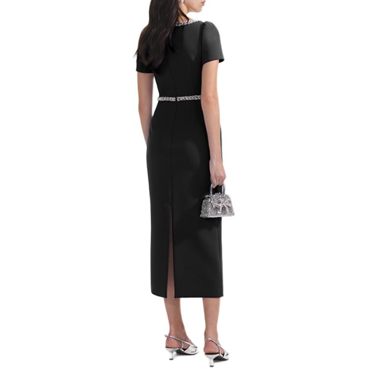 (Women) Self-Portrait  Black U-Neck Midi Dress with Rhinestone Detail SWF353Y09500 圖 4