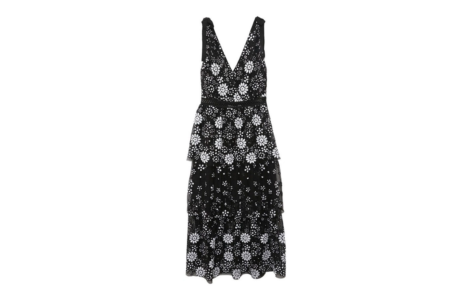 (Women) Self-Portrait  Black V-Neck Floral Sleeveless Casual Dress. RS20-087