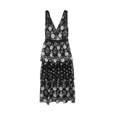 (Women) Self-Portrait Black V-Neck Floral Sleeveless Casual Dress. RS20-087