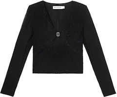 (Women) Self-Portrait Black V-Neck Long Sleeve Pearl Detail T-Shirt SWF352C03100 (Women) Self-Portrait Black V-Neck Long Sleeve Pearl Detail T-Shirt SWF352C03100