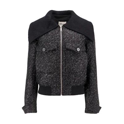 (Women) Self-Portrait Black Zip Jacket with Spliced Lapel and Long Sleeves AW24051JB-BLACK