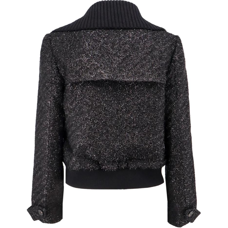 Lookbook (W) Self-Portrait 黑色拼接翻領拉鍊長袖外套 AW24051JB-BLACK