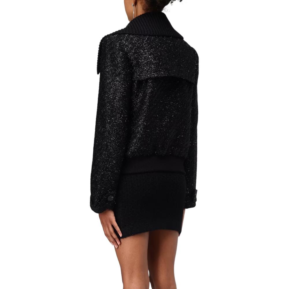 Details for (W) Self-Portrait 黑色拼接翻領拉鍊長袖外套 AW24051JB-BLACK