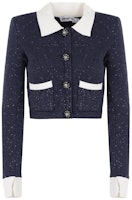 (Women) Self-Portrait Blue Collared Cropped Knit Long Sleeve Top. SWF344M04100 (Women) Self-Portrait Blue Collared Cropped Knit Long Sleeve Top. SWF344M04100