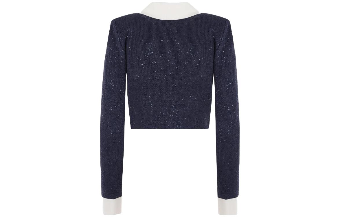 Lookbook (W) Self-Portrait Baju Knit Biru Berleher Lipat Lengan Panjang Pendek. SWF344M04100