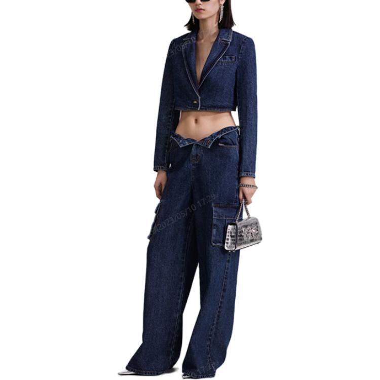 Sizing (W) Self-Portrait 藍色短版西裝外套（翻領設計，長袖） SWF343T00600