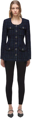 (Women) Self-Portrait Blue Plaid Retro Cardigan Jacket with Round Neck and Waist-Fit. SWF336T10100 Buy (Women) Self-Portrait Blue Plaid Retro Cardigan Jacket with Round Neck and Waist-Fit. SWF336T10100
