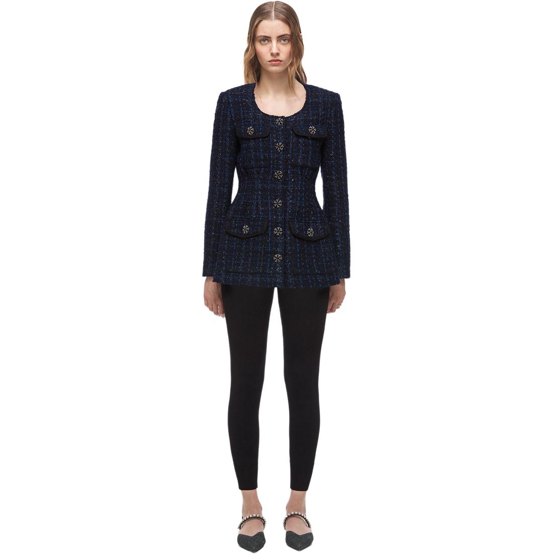 (Women) Self-Portrait  Blue Plaid Retro Cardigan Jacket with Round Neck and Waist-Fit. SWF336T10100 圖 2