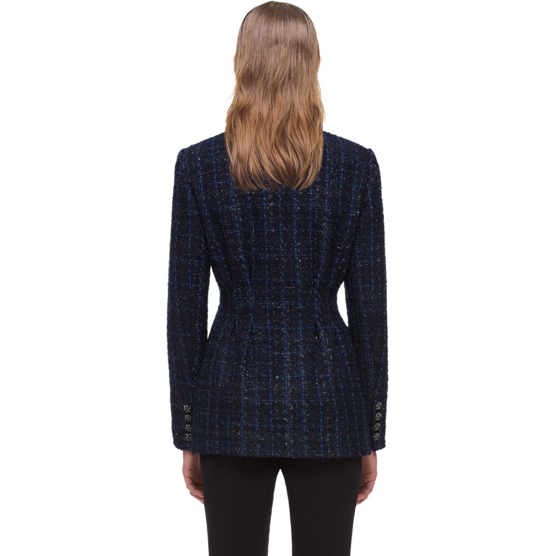(Women) Self-Portrait  Blue Plaid Retro Cardigan Jacket with Round Neck and Waist-Fit. SWF336T10100 圖 4