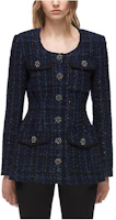 Order (W) Self-Portrait Jaket Waist Tweed Kotak-Kotak Biru. SWF324T10100