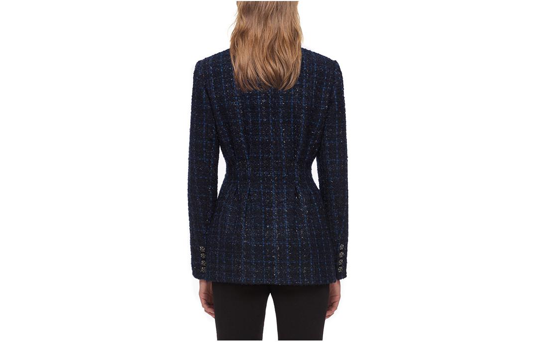 Lookbook (W) Self-Portrait Jaket Pinggang Tweed Kotak Biru. SWF324T10100