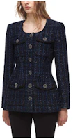 Shop (W) Self-Portrait Jaket Waist Tweed Kotak-Kotak Biru. SWF324T10100