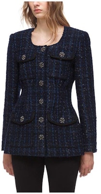 (W) Self-Portrait Jaket Pinggang Tweed Kotak Biru. SWF324T10100 Shop (W) Self-Portrait Jaket Pinggang Tweed Kotak Biru. SWF324T10100