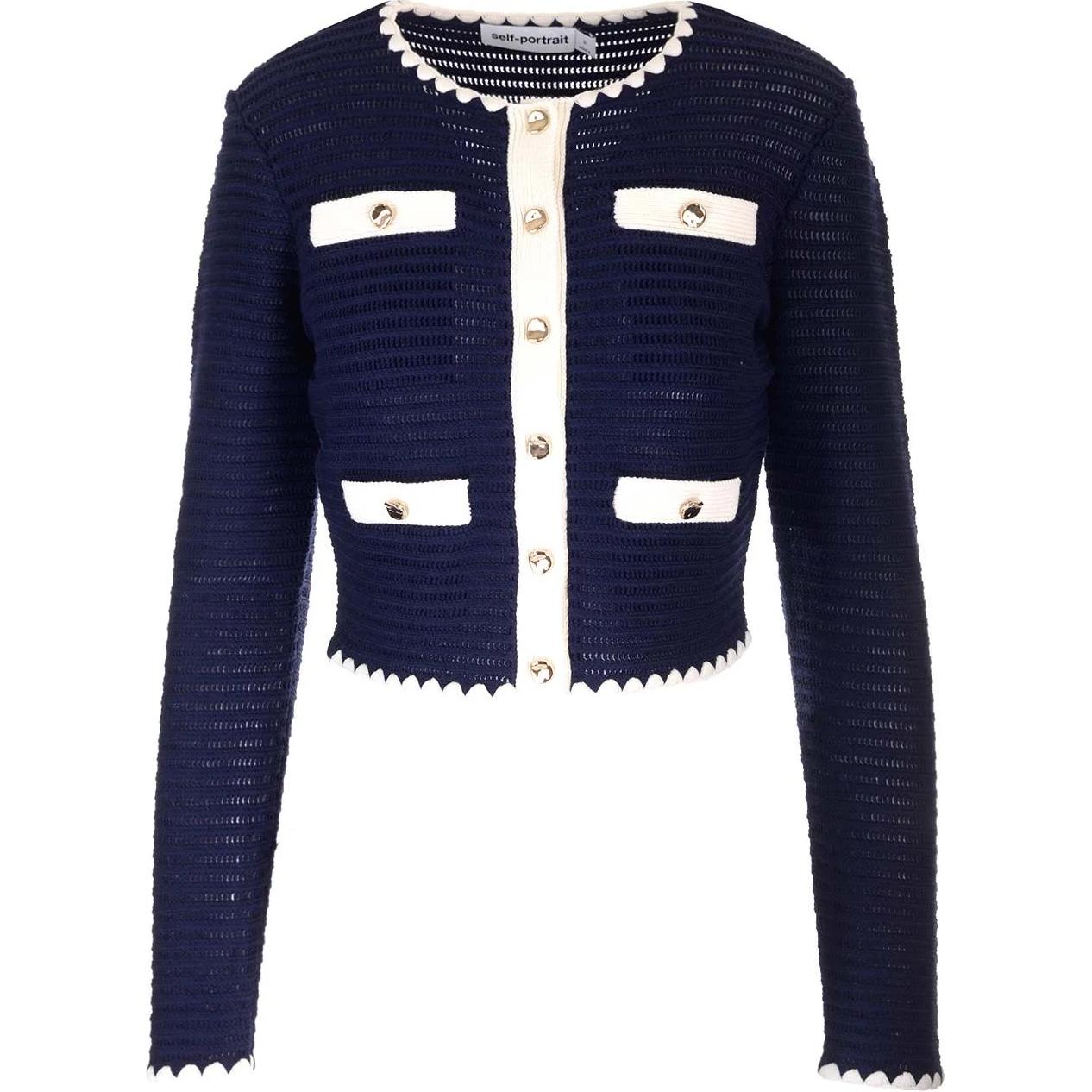 (Women) Self-Portrait  Blue Short Cardigan Long Sleeve Knit Top. PF24131JBL