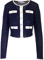 (Women) Self-Portrait Blue Short Cardigan Long Sleeve Knit Top. PF24131JBL (Women) Self-Portrait Blue Short Cardigan Long Sleeve Knit Top. PF24131JBL