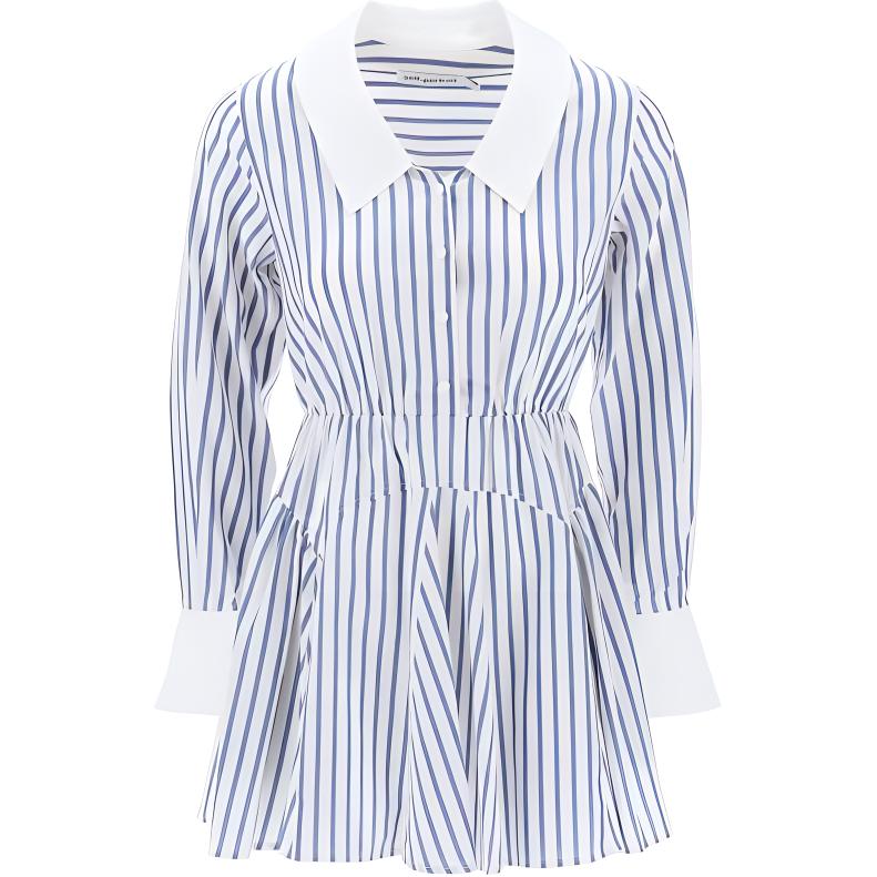 (Women) Self-Portrait  Blue Striped Collar Long Sleeve Mini Dress SS24173SBLBLUE