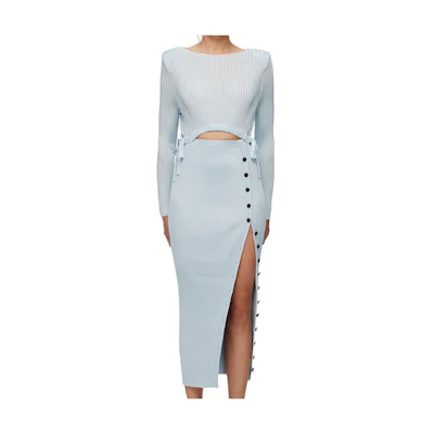 (Women) Self-Portrait Blue Two-Piece Knit Long Sleeve Midi Dress. SWF322M06100