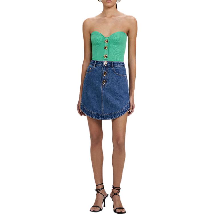 Shop (W) Self-Portrait Biru Vintage Denim Mini Skirt Gaya Kasual. SWF333Q00400