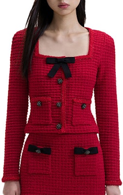 (W) Chaqueta Cárdigan de Punto Burdeos Self-Portrait con Lazo y Patrón a Cuadros. SWF351M00600 Order (W) Chaqueta Cárdigan de Punto Burdeos Self-Portrait con Lazo y Patrón a Cuadros. SWF351M00600