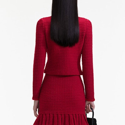 (W) Chaqueta Cárdigan de Punto Burdeos Self-Portrait con Lazo y Patrón a Cuadros. SWF351M00600 Shop (W) Chaqueta Cárdigan de Punto Burdeos Self-Portrait con Lazo y Patrón a Cuadros. SWF351M00600