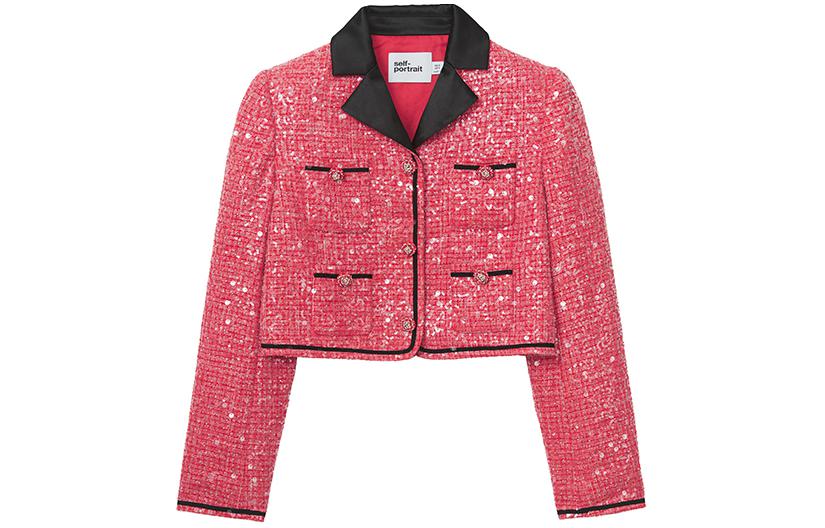 (Women) Self-Portrait  Burgundy Sequin Lapel Buttoned Long Sleeve Jacket SWF351T00300 圖 2