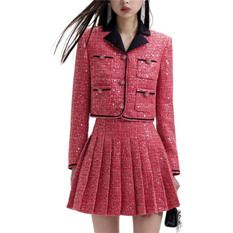 (Women) Self-Portrait  Burgundy Sequin Lapel Buttoned Long Sleeve Jacket SWF351T00300 圖 3