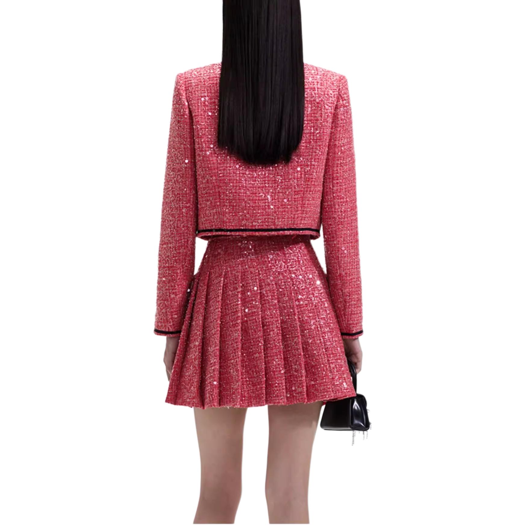 (Women) Self-Portrait  Burgundy Sequin Lapel Buttoned Long Sleeve Jacket SWF351T00300 圖 4