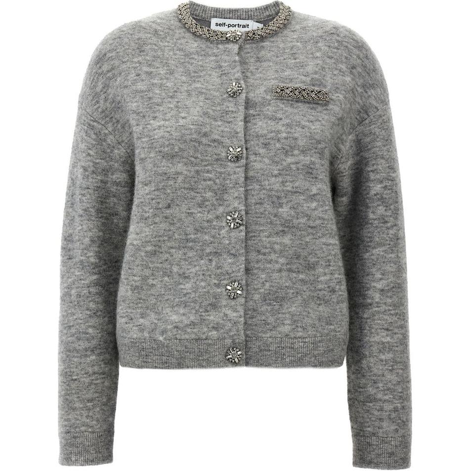 Order (W) Self-Portrait Kardigan Rajut Lengan Panjang dengan Butang - Kelabu AW24064CGRGREY