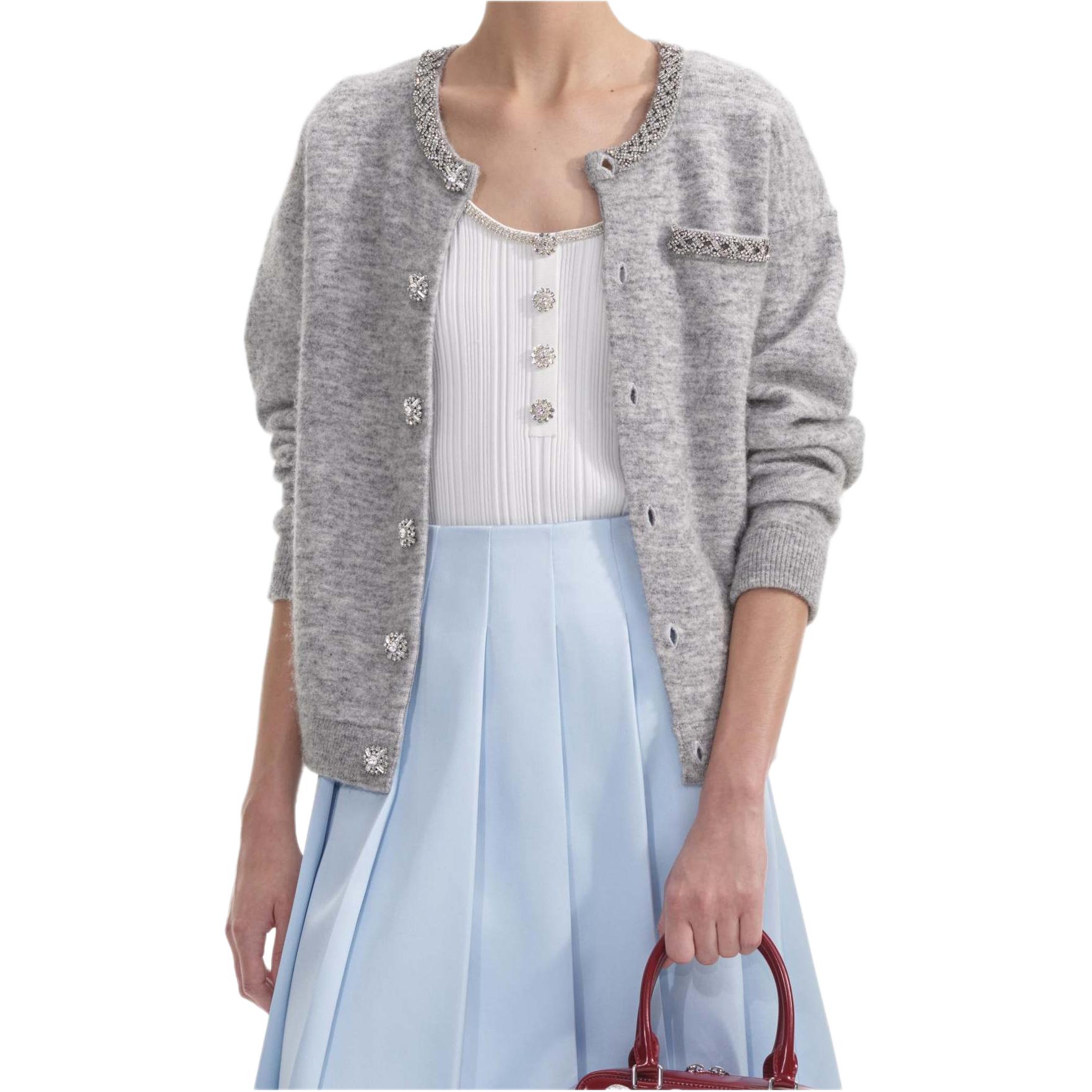 Details for (W) Self-Portrait Kardigan Rajut Lengan Panjang dengan Butang - Kelabu AW24064CGRGREY