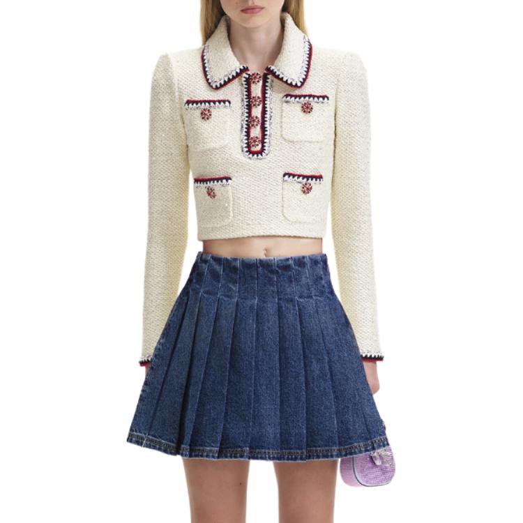 Shop (W) Self-Portrait Sweater Kasual Selesa Warna Putih Gading. SWF344M02500