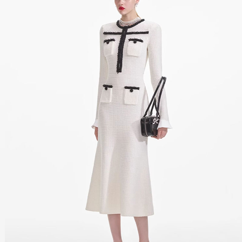 (Women) Self-Portrait  Casual Long Sleeve Dress White/Black Contrast SWF361M06200 圖 3