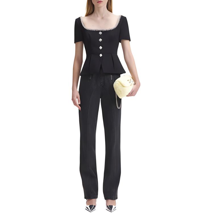 Order (W) Self-Portrait 黑色雪紡襯衫泡泡袖優雅腰身設計 AW23-069TA-B