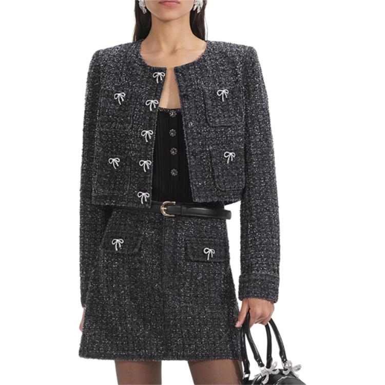 (Women) Self-Portrait  Classic Black Button-Up Long Sleeve Jacket. SWF354T02100