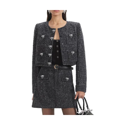 (Women) Self-Portrait Classic Black Button-Up Long Sleeve Jacket. SWF354T02100