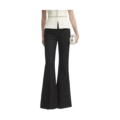 (Women) Self-Portrait Classic Black Cropped Flared Denim Jeans with Pockets SWF352K02200