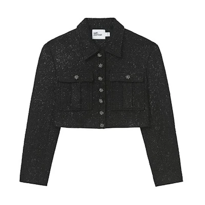 (Women) Self-Portrait Classic Black Cropped Long-Sleeve Tweed Jacket. SWF351T01100