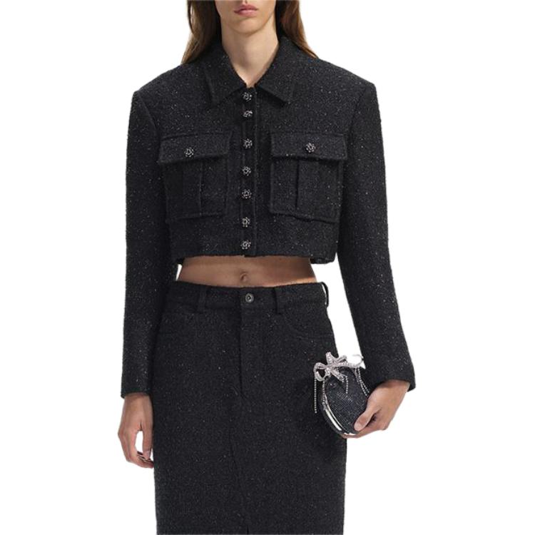 (Women) Self-Portrait  Classic Black Cropped Long-Sleeve Tweed Jacket. SWF351T01100 圖 3