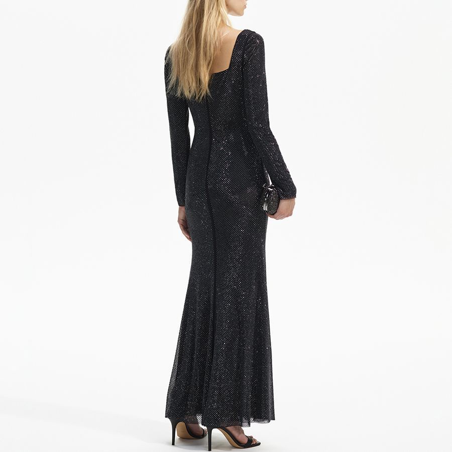 Shop (Women) Self-Portrait  Classic Black Cutout Long-Sleeve Midi Dress. SWF351Y00200