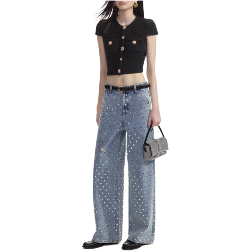 Shop (W) Self-Portrait 經典黑色短袖針織上衣 配釦細節 PF24127TBBLACK