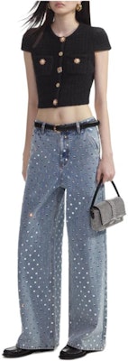 (W) Self-Portrait 經典黑色短袖針織上衣 配釦細節 PF24127TBBLACK Shop (W) Self-Portrait 經典黑色短袖針織上衣 配釦細節 PF24127TBBLACK