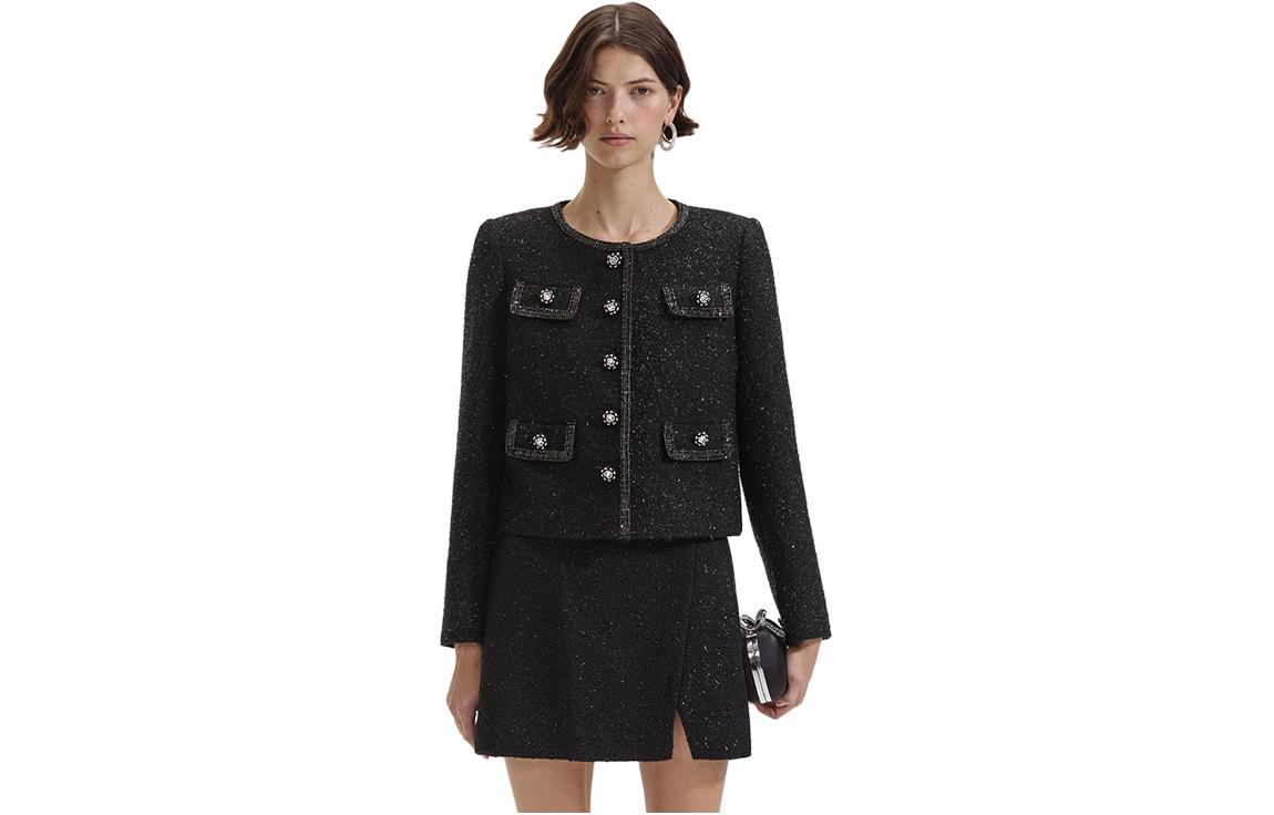 (Women) Self-Portrait  Classic Black Long-Sleeve Casual Jacket. SWF352T02400