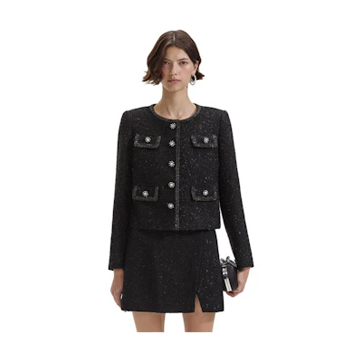 (Women) Self-Portrait Classic Black Long-Sleeve Casual Jacket. SWF352T02400